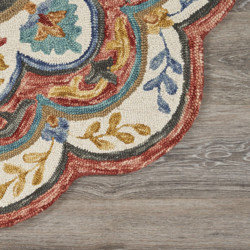 4" Round Red Layered Petals Area Rug