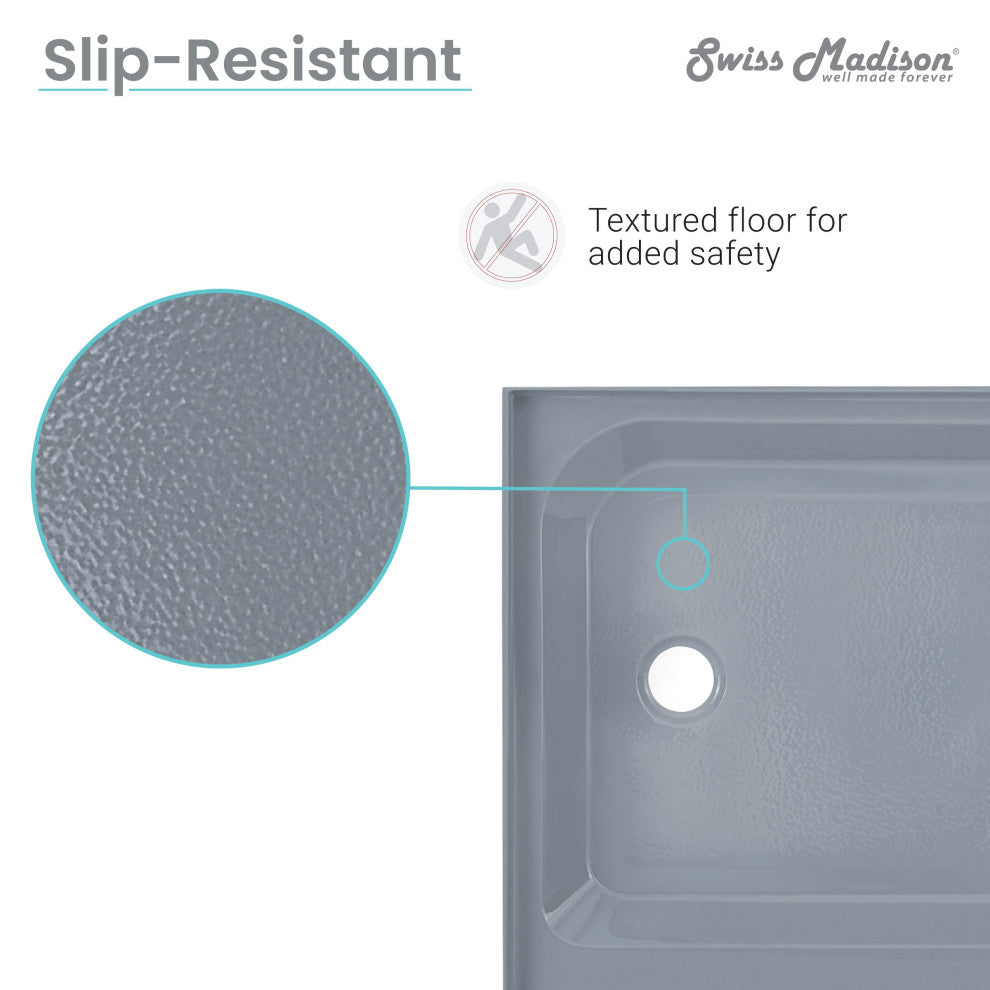 Voltaire 48"x36" Single-Threshold, Center Drain, Shower Base, Gray