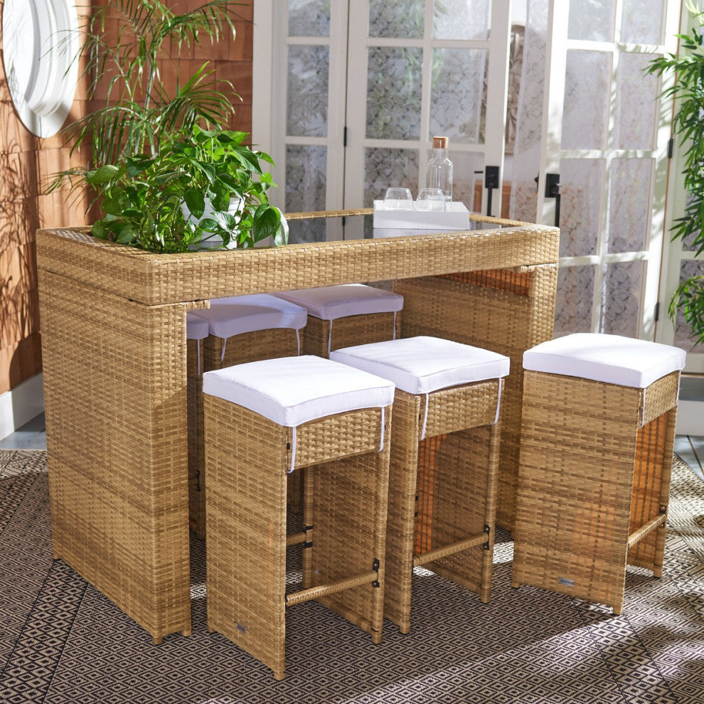 Safavieh Horus Indoor/Outdoor Dining Set, Natural/White