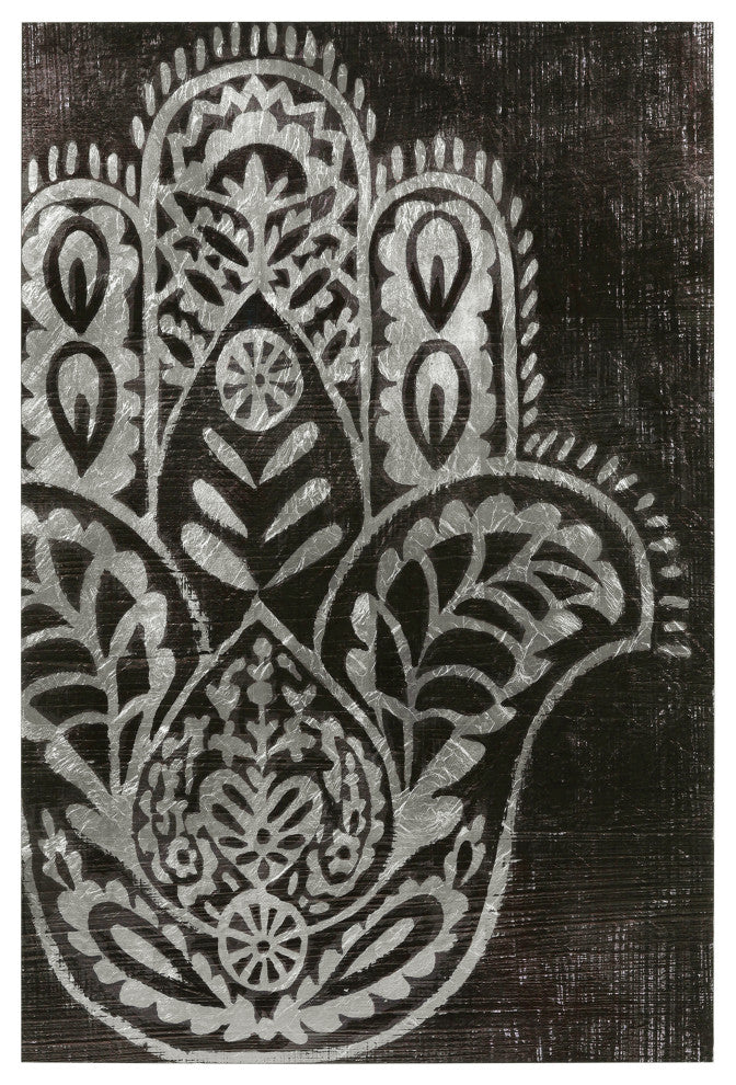 "Night Hamsa I" Wall Art Reverse Printed Tempered Glass With Silver Leaf