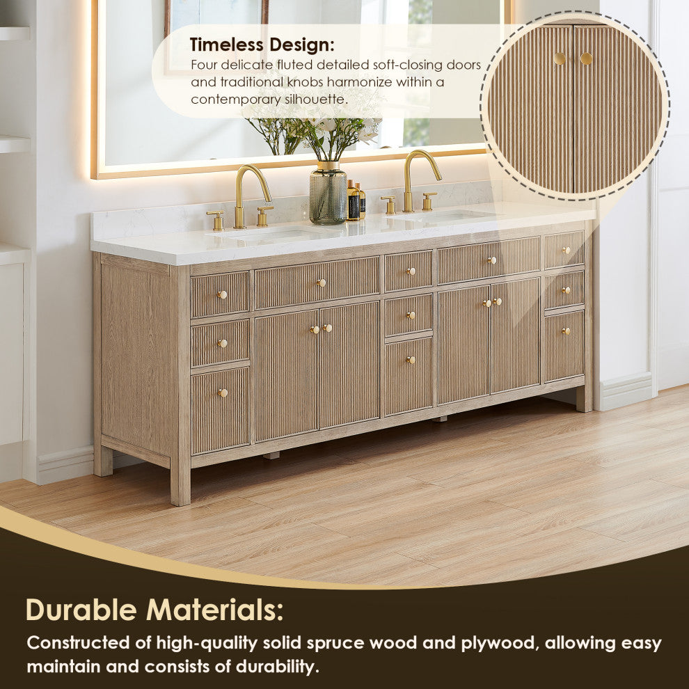 Cerrito Bathroom Vanity, Natural Oak, 84" Double, Without Mirror