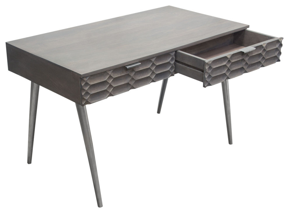 Petra 2-Drawer Writing Desk, Smoke Gray Finish