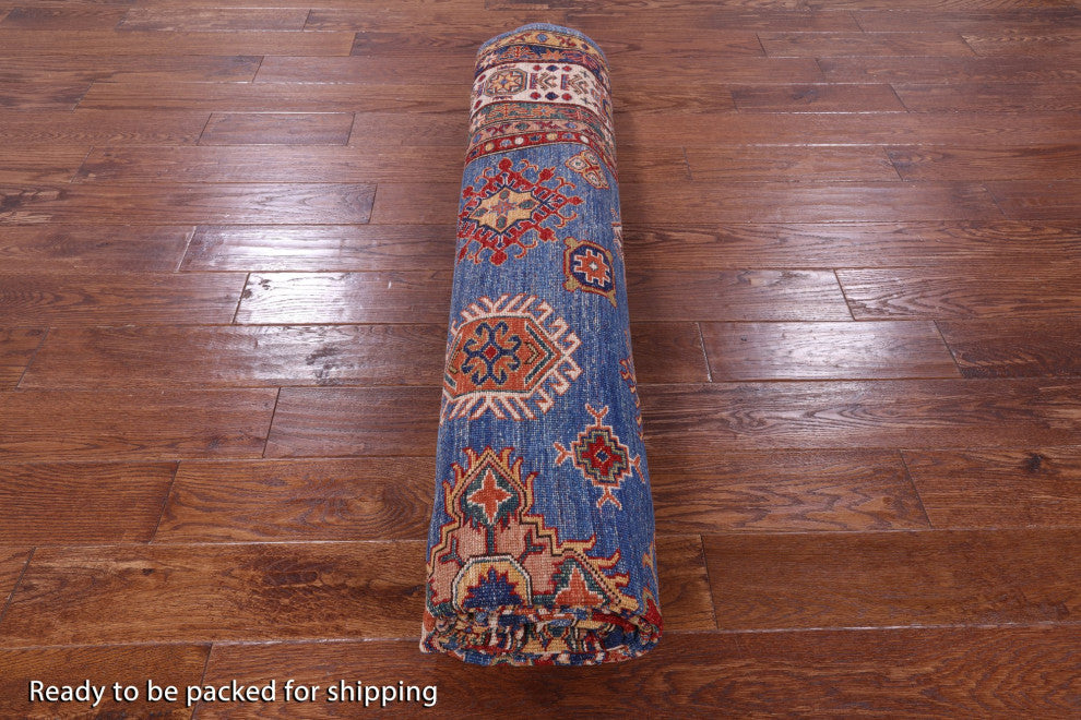 8' 3" X 9' 10" Handmade Geometric Super Kazak Wool Rug Q10609