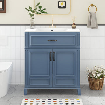30 inches Freestanding Bath Vanity Set, Blue, Integrated Ceramic Sink