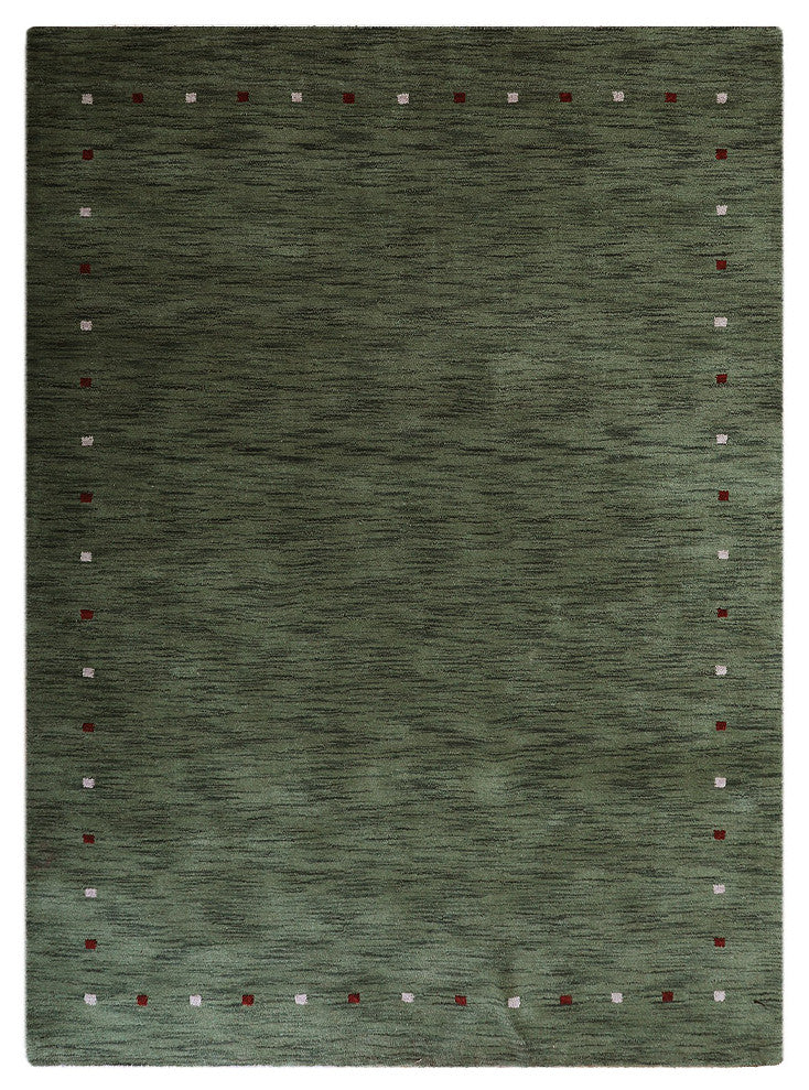 HAND KNOTTED LOOM WOOL ECO-FRIENDLY AREA RUGS - Rectangle, Green, Contemporary