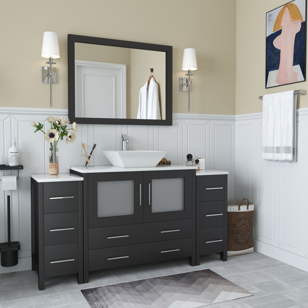 Vanity Art Vanity Set With Vessel Sink, Espresso, 60", Led Sensor-Switch Mirror