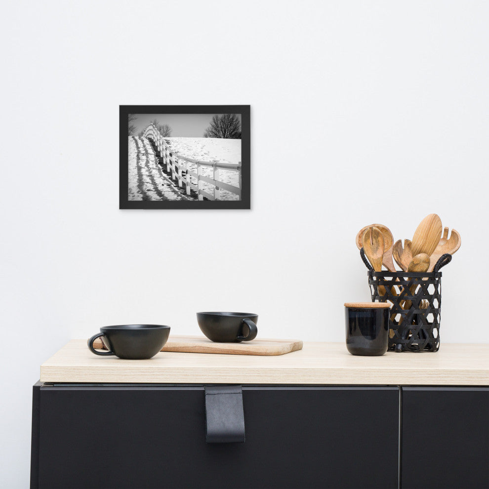 Endless Fences in Black & White Rural Landscape Framed Photo Paper Art Prints, Black, 8" X 10"
