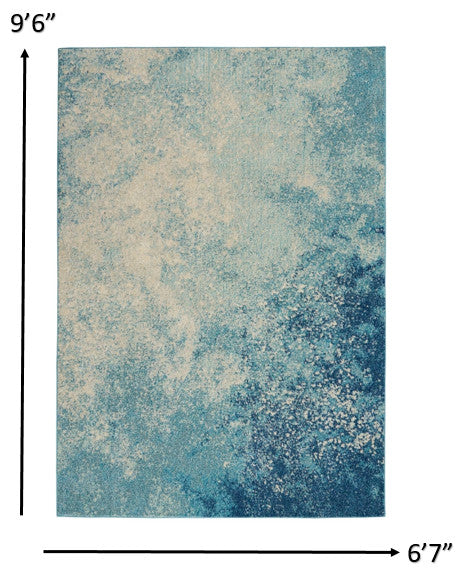 7 x 10 Light Blue and Ivory Abstract Sky Area Rug