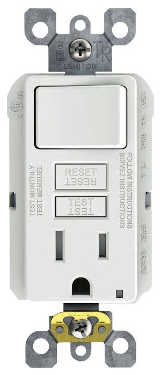 Leviton C22-SFSW1-00W GFCI SmartlockPro GFCI Outlet, 15 Amp, 125 Volt, White