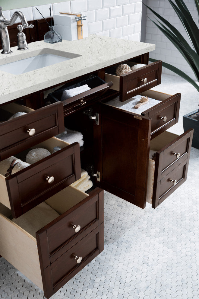 Brittany 48" Burnished Mahogany Single Vanity, Eternal Jasmine Pearl Quartz