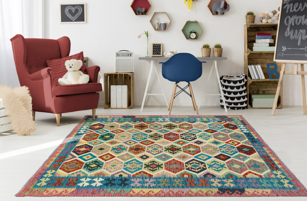 Flatweave Lolita Red/Blue Rug, 5'10x8'1