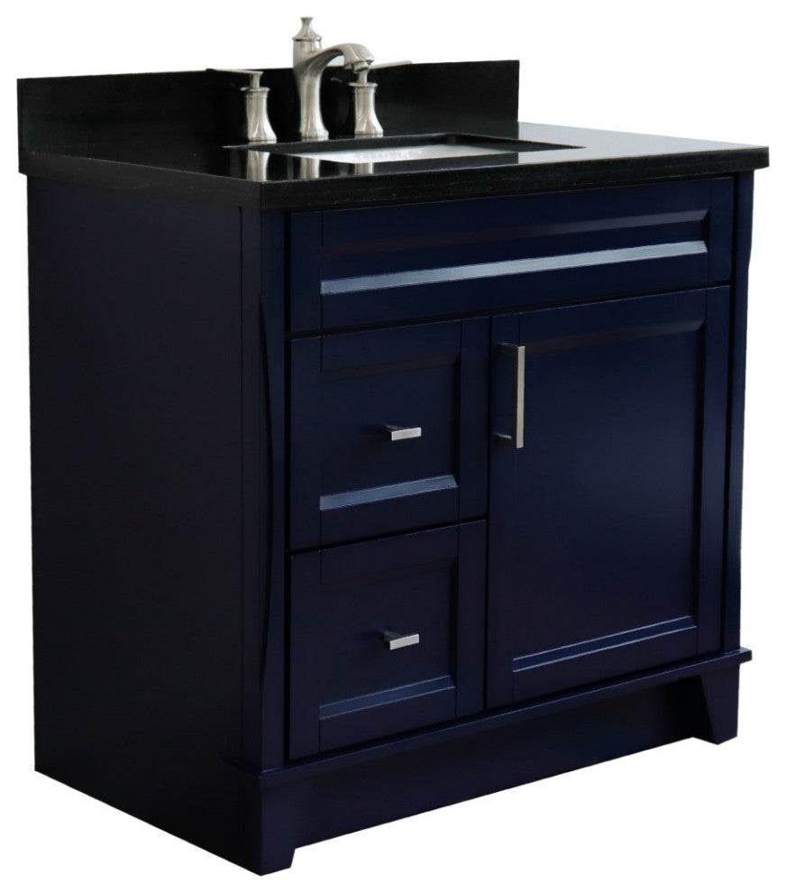 37" Single Sink Vanity, Blue Finish With Black Galaxy Granite