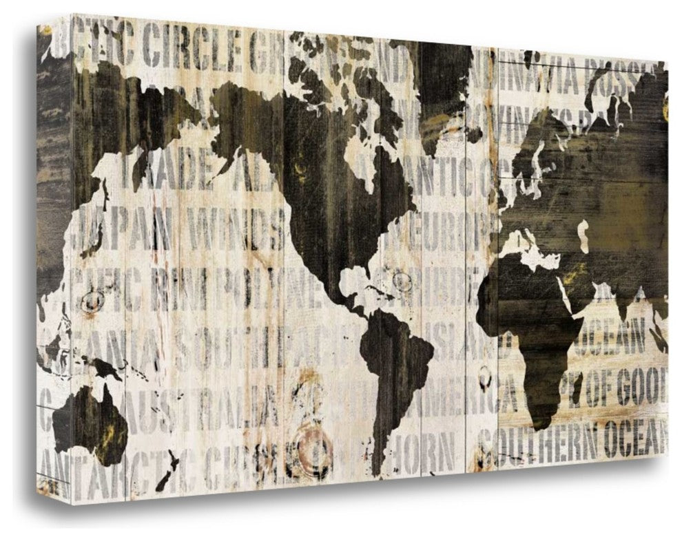 "Crate World Map Neutral" By Sue Schlabach, Giclee Print on Gallery Wrap Canvas
