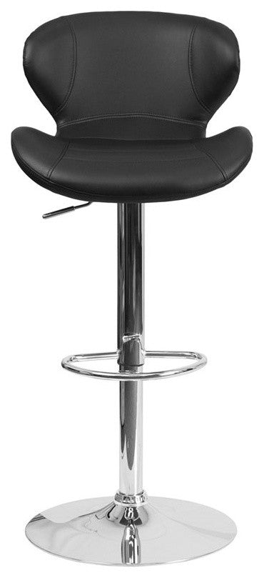 Estella Aila Mid-Back Black Vinyl Swivel Adjustable Barstool