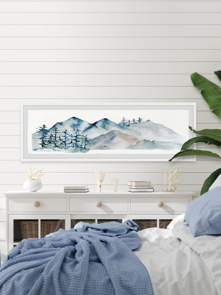 "Snowy Mountain Pass" Framed Painting Print, 30x10