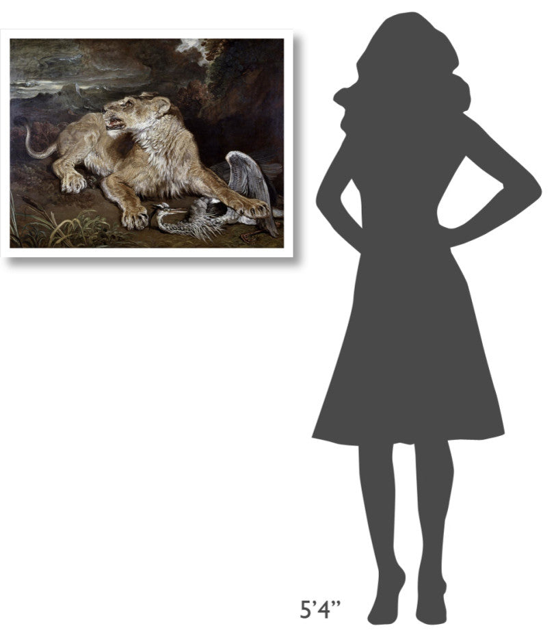 "A Lioness & a Heron" Digital Paper Print by James Ward, 32"x25"