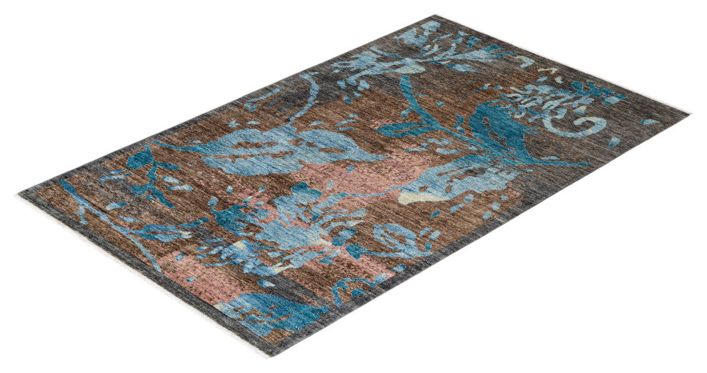 Eclectic, One-of-a-Kind Hand-Knotted Area Rug Gray, 5'0"x8'2"