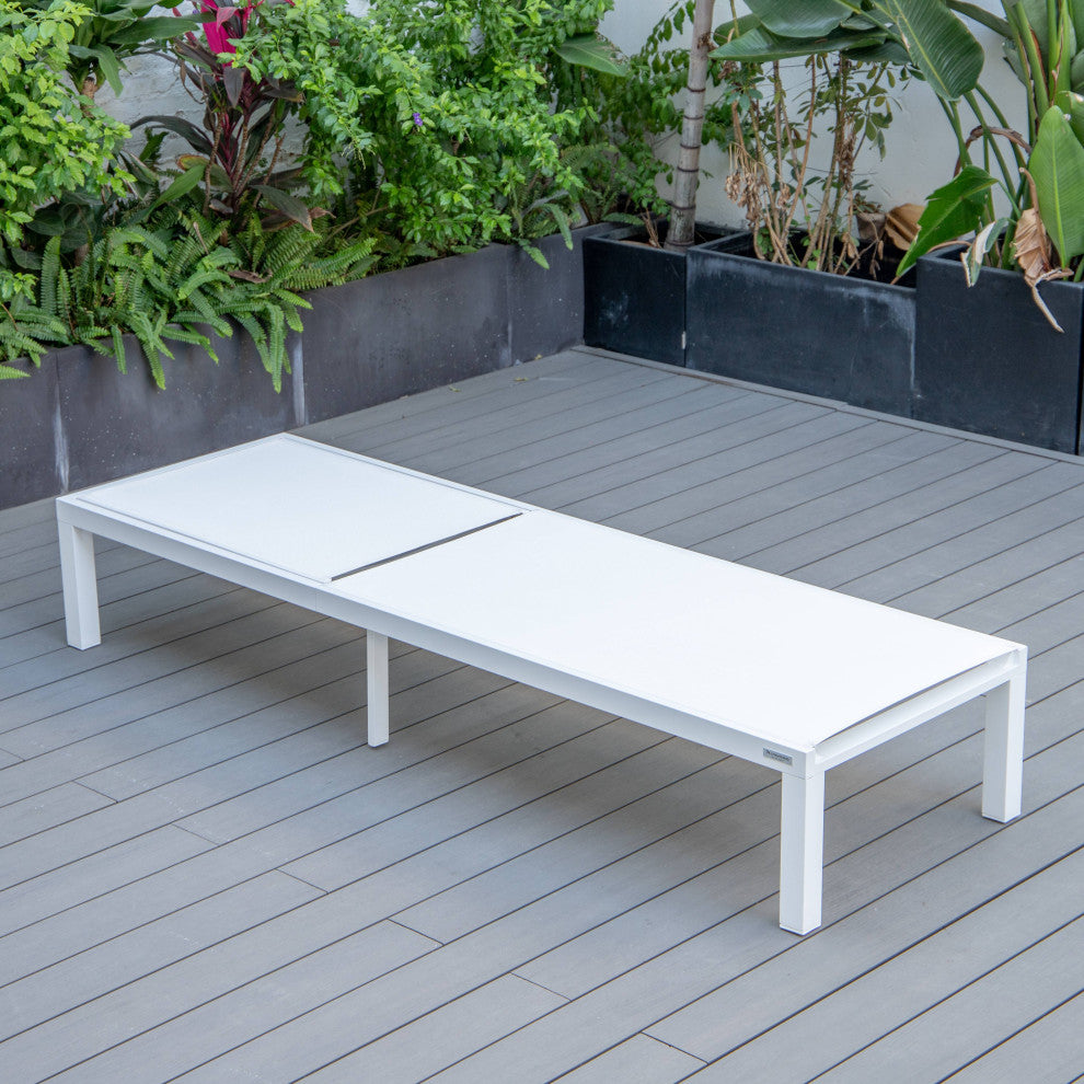 LeisureMod Marlin Patio Chaise Lounge Chair With White Frame, White
