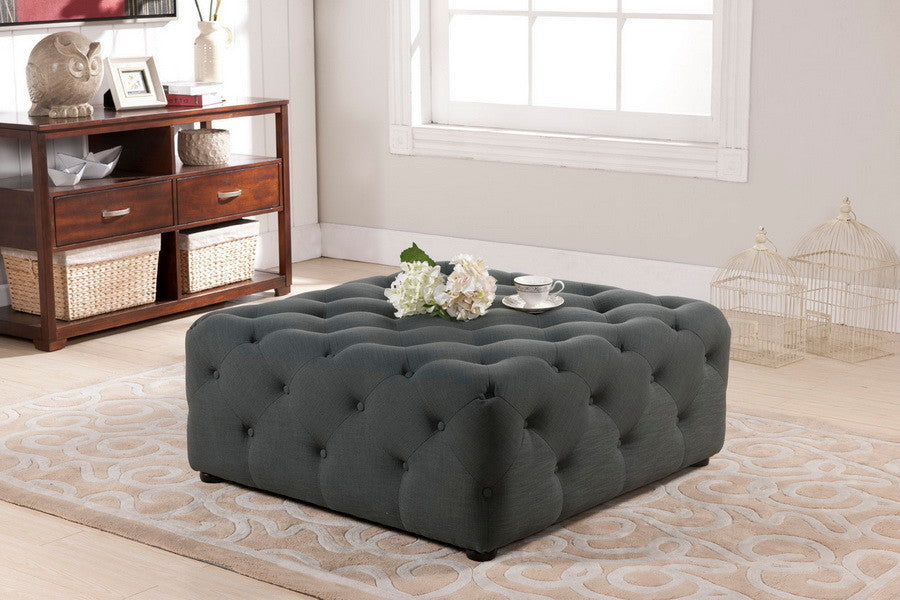 Baxton Studio Teague Beige Linen Modern Tufted Ottoman, Gray