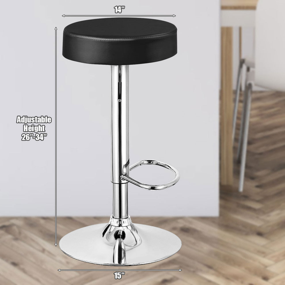 Costway 1 PC Round Bar Stool Adjustable Swivel Pub Chair U Leather W/Footrest