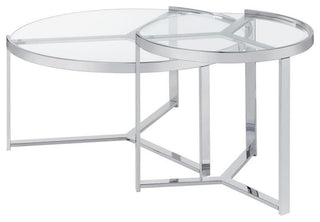 Coaster Delia 2-Piece Metal Round Glass Top Nesting Coffee Table Chrome