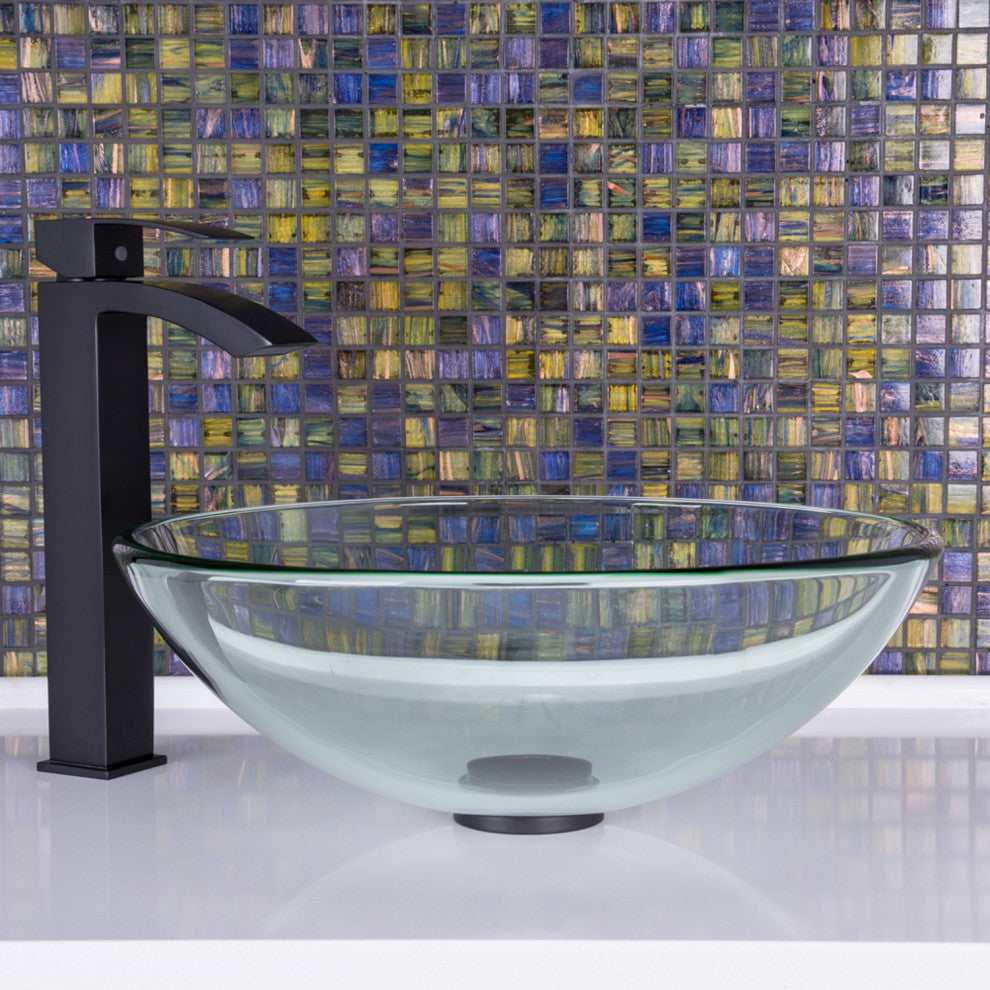 VIGO Crystalline Glass Vessel Sink and Duris Vessel Faucet, Matte Black