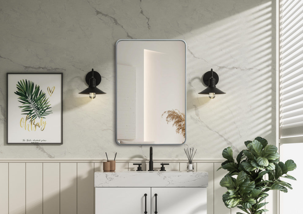 Home Living Contour Metal Rectangle Mirror 28x42, Silver