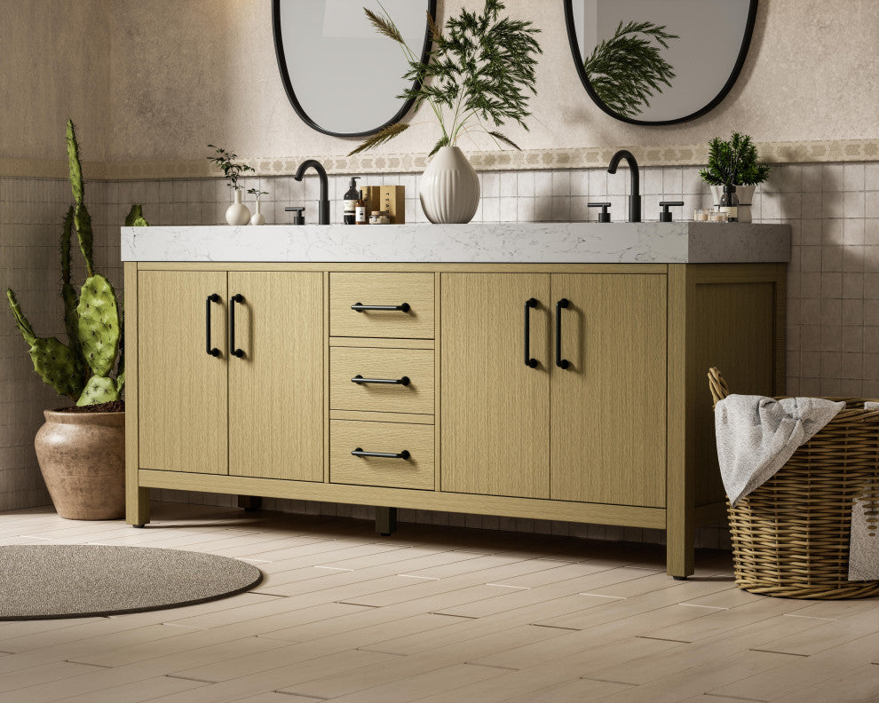 Home Living 72" Double Bathroom Vanity, Honey Brown