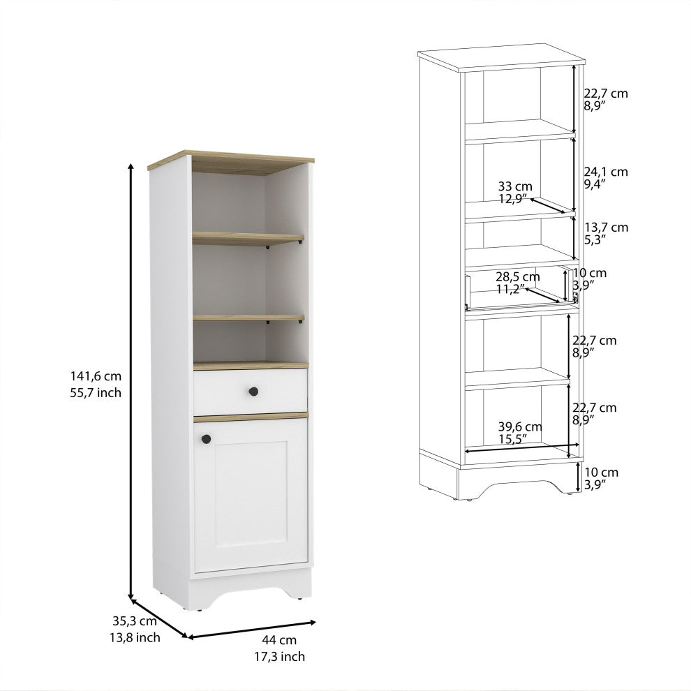 DEPOT E-SHOP Norwalk Linen Cabinet with Drawer, Light Oak/White