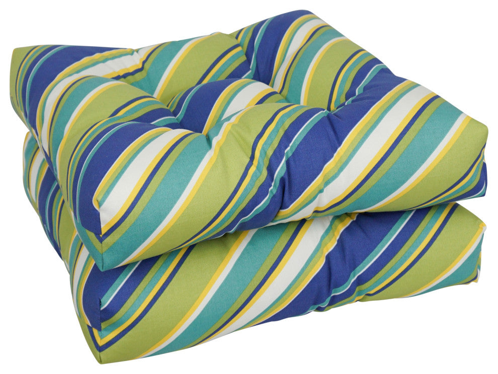 19" Squared Outdoor Tufted Dining Chair Cushions, Set of 2, Browning Sunblue