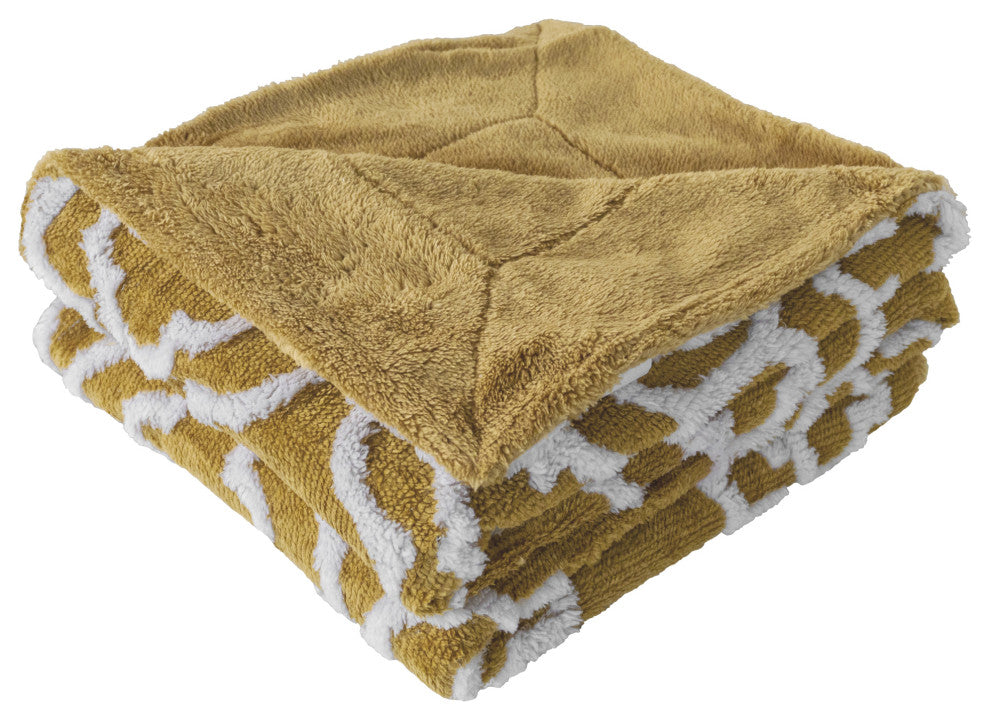 Jacquard Sherpa Throw Blanket, Gold