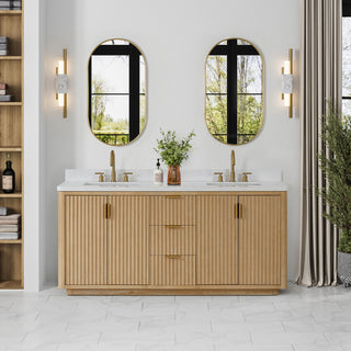 Vinnova Cadiz Bath Vanity, Composite Stone Top, Washed Ash Grey, 72", With Mirror