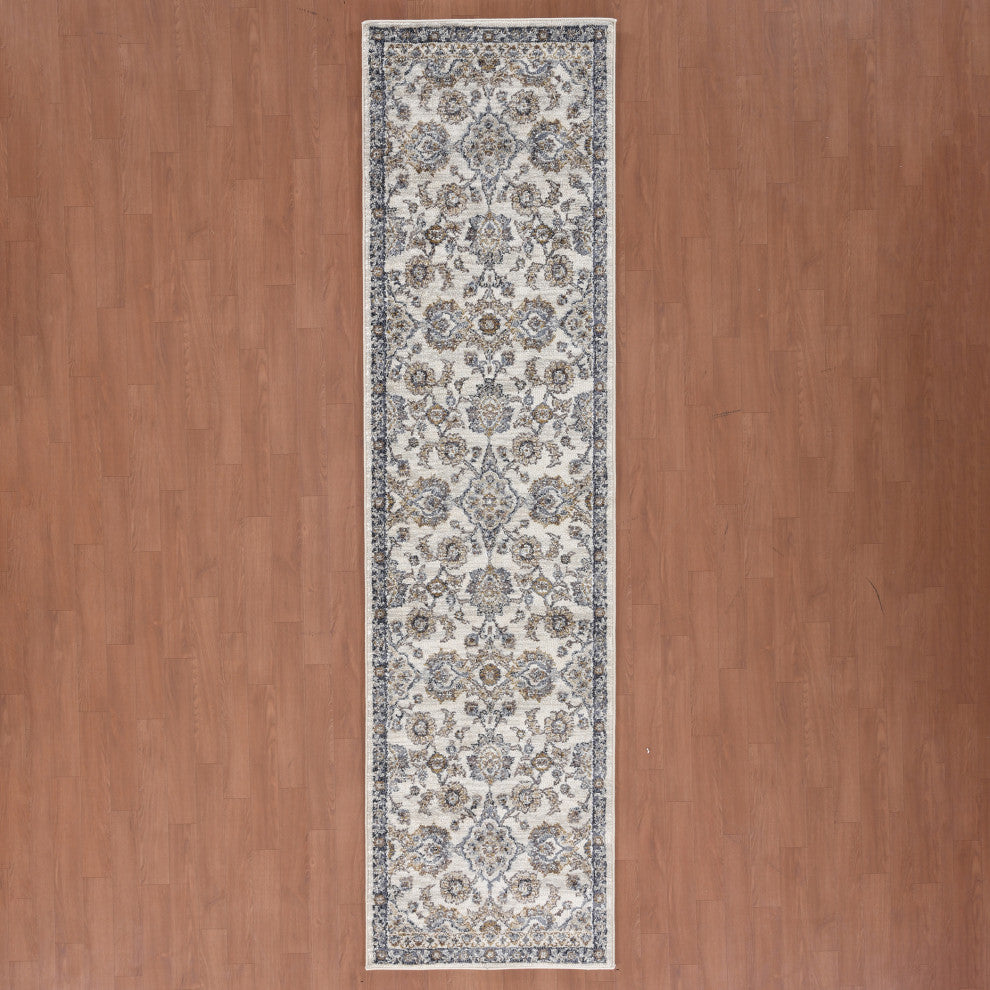 Jordan Bea Power-Loomed Polypropylene Area Rug, Ivory/Charcoal, 2'7" X 10"