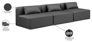 Cube Upholstered Modular Sofa, Grey, 3-Piece: 3 Armless Chair, Vegan Leather
