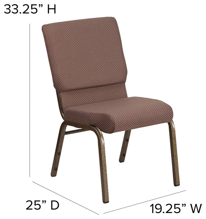 18.5''W Stacking Church Chair in Brown Dot Fabric - Gold Vein Frame