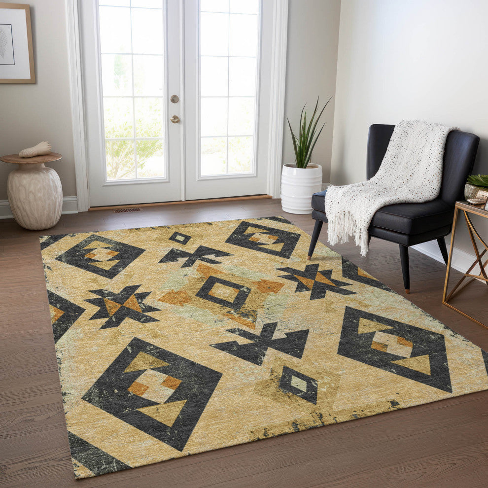 Machine Washable Indoor/Outdoor Chantille ACN1882 Gold 10' x 14' Rug