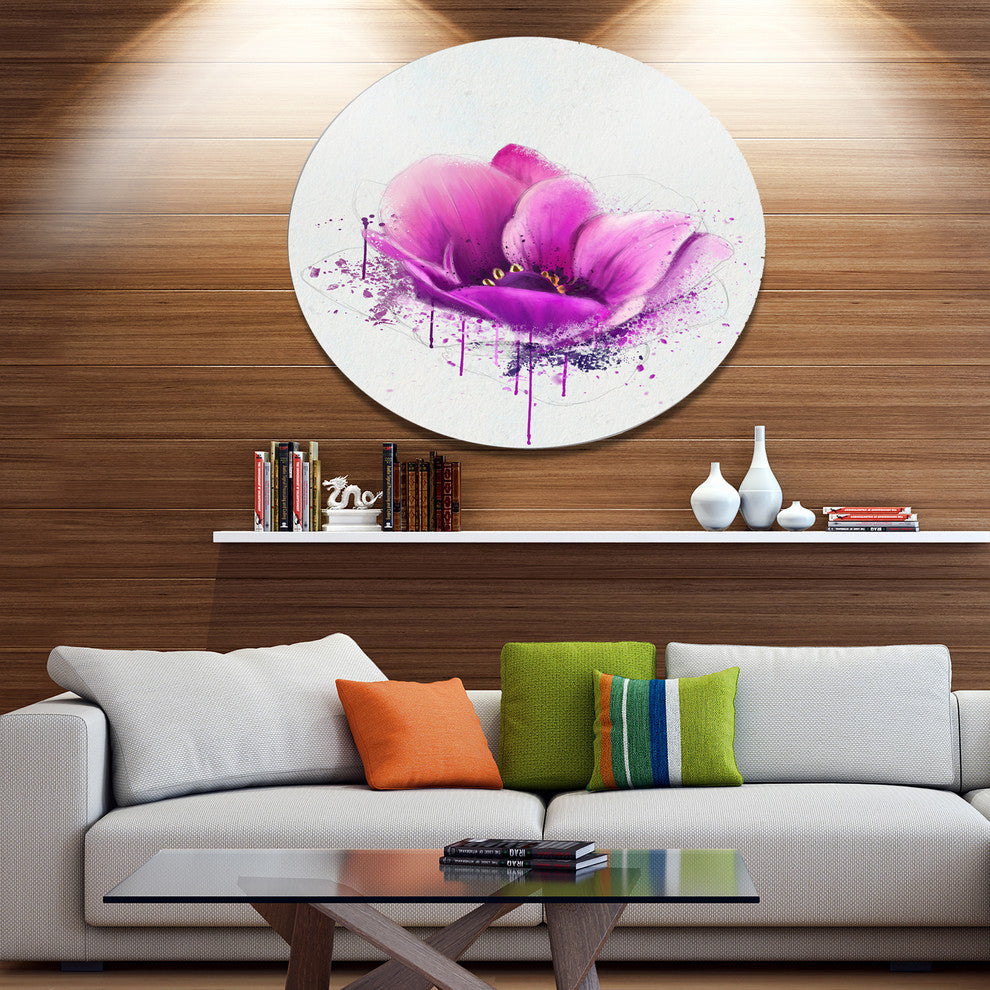 Purple Watercolor Poppy Flower, Floral Round Metal Wall Art, 23"