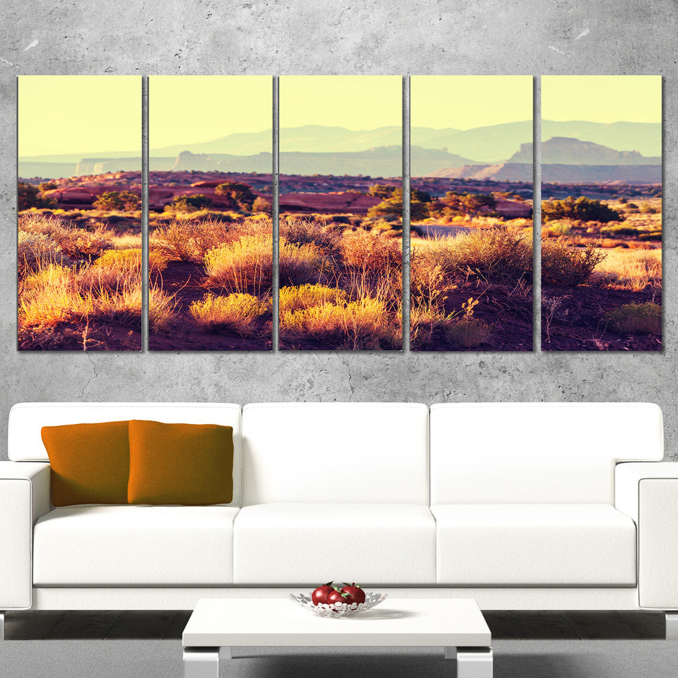 Prairie with Layers of Mountains, Landscape Canvas Art Print, 60"x28", 5 Panels