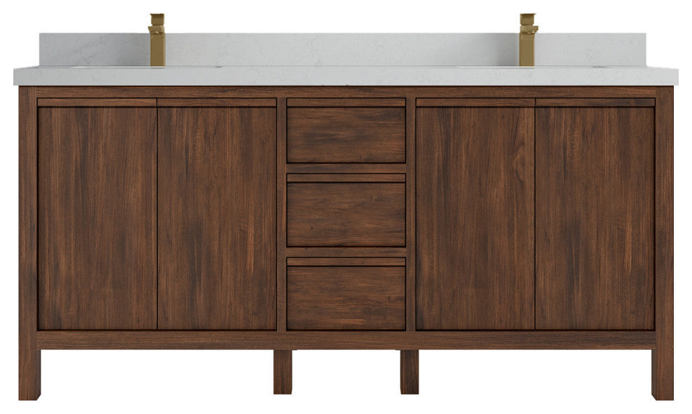 Elizabeth 72 Double Sink Bath Vanity in Dark Walnut Teak 2" Carrara Quartz