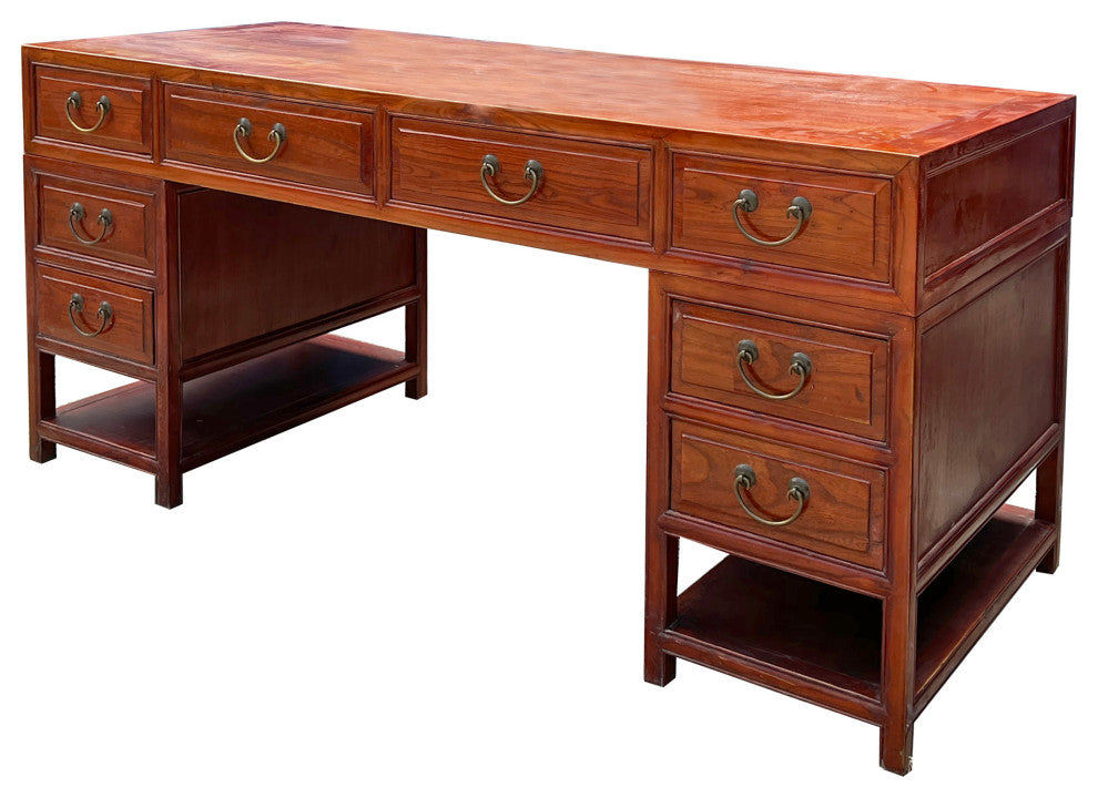 Chinese Brown Drawers Base Top Wood Editor Office Writing Desk Table Hcs7628