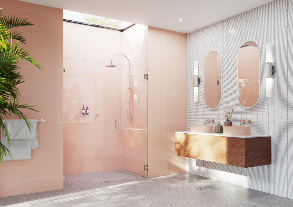 78"x64.75" Frameless Shower Door, Wall Hinge, Polished Nickel