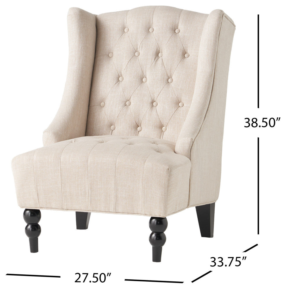 GDF Studio Clarice Tall Wingback Tufted Fabric Accent Chair, Light Beige