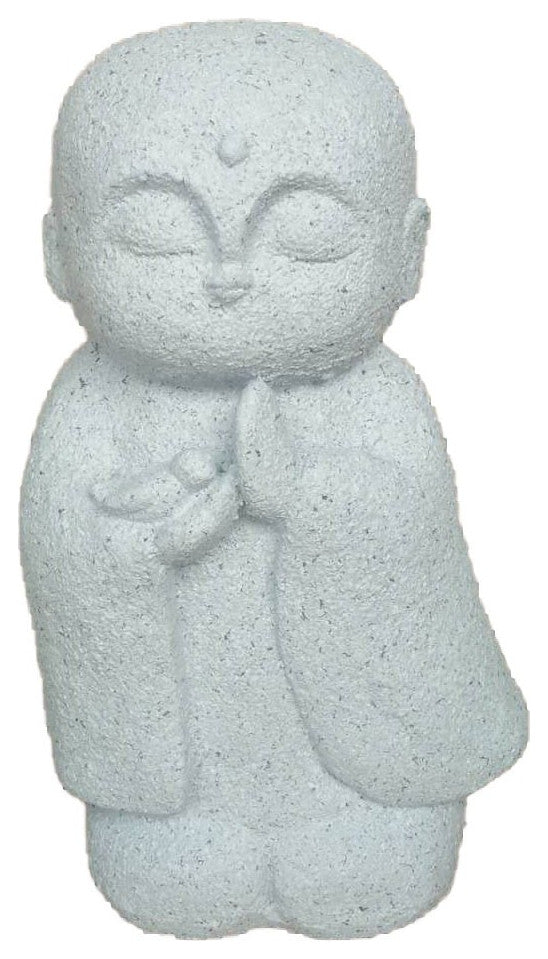 14" White Praying Monk With Bird Indoor Outdoor Statue
