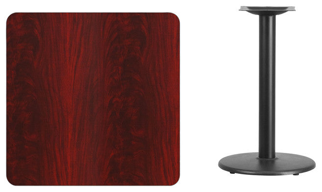 30" Square Mahogany Laminate Table Top With 18" Round Table Height Base