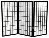 3' Tall Window Pane Shoji Screen, Black, 3 Panels
