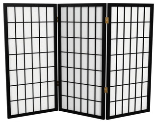 3' Tall Window Pane Shoji Screen, Black, 3 Panels