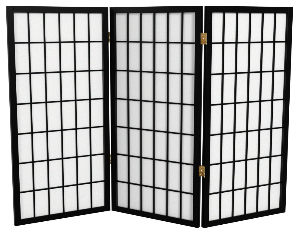 3' Tall Window Pane Shoji Screen, Black, 3 Panels