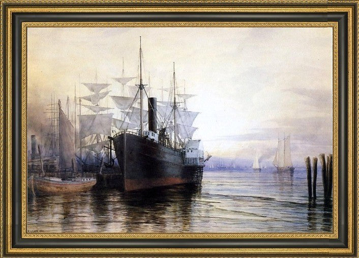 Henry Farrer Sunset, New York Harbor Framed Premium Canvas Print, 16"x24"