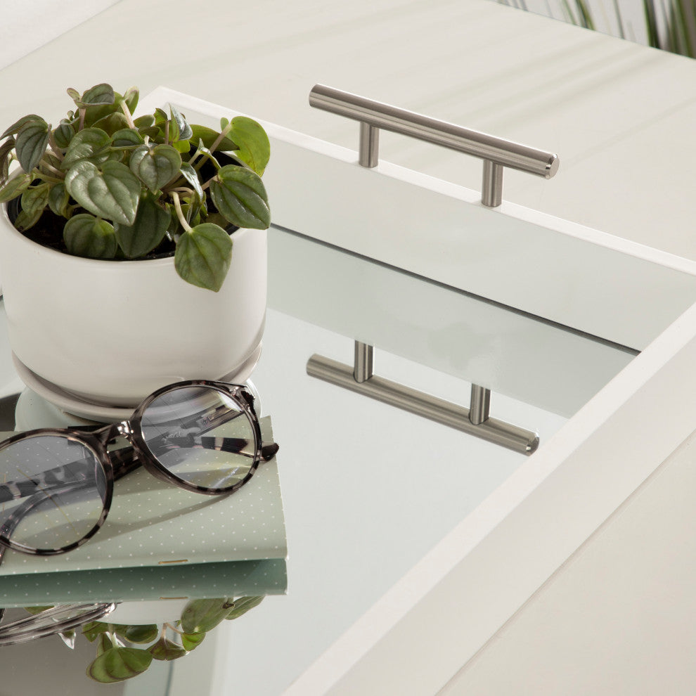 Lipton Decorative Wood Tray With Metal Handles, White/Mirror