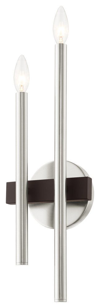Livex Lighting Denmark 2 Light Brushed Nickel, Bronze Accents ADA Double Sconce